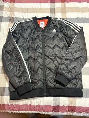 adidas Black Quilted Jacket with White Stripes